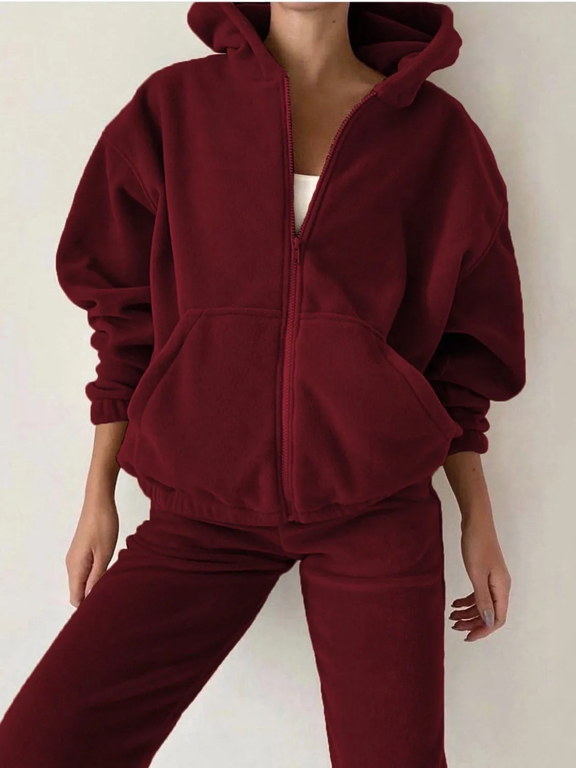 Zip Up Long Sleeve Hoodie and Joggers Set Sweatpants and