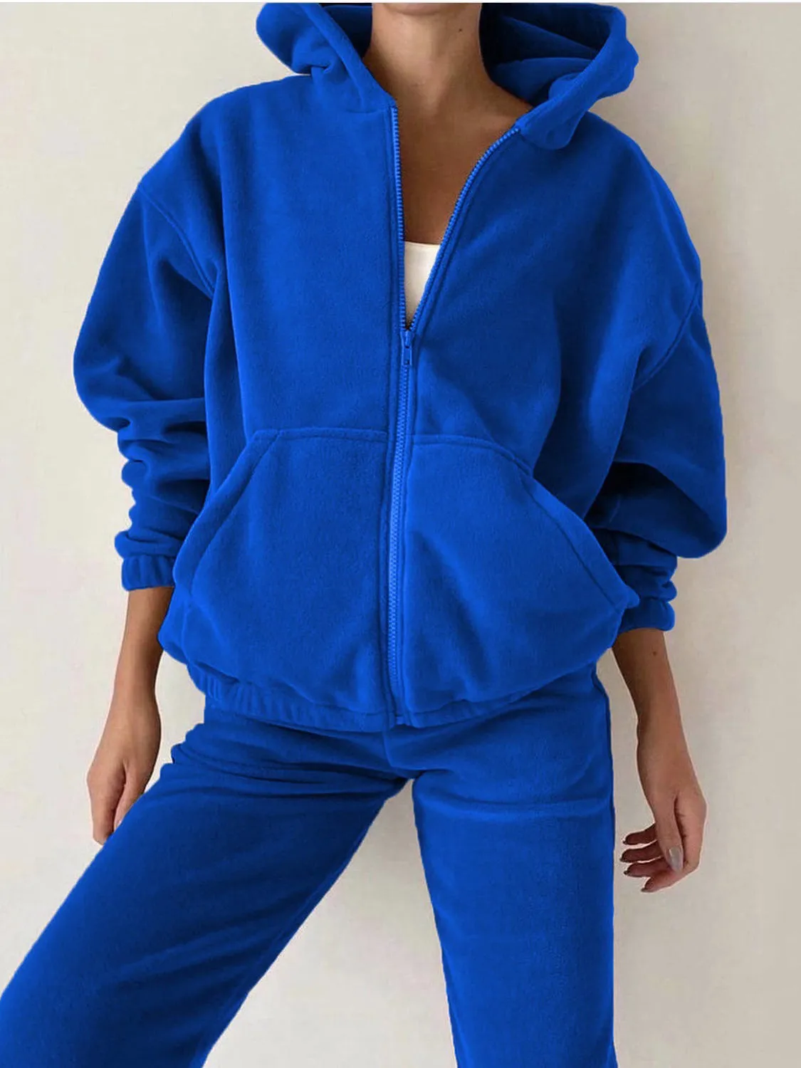 Zip Up Long Sleeve Hoodie and Joggers Set Sweatpants and